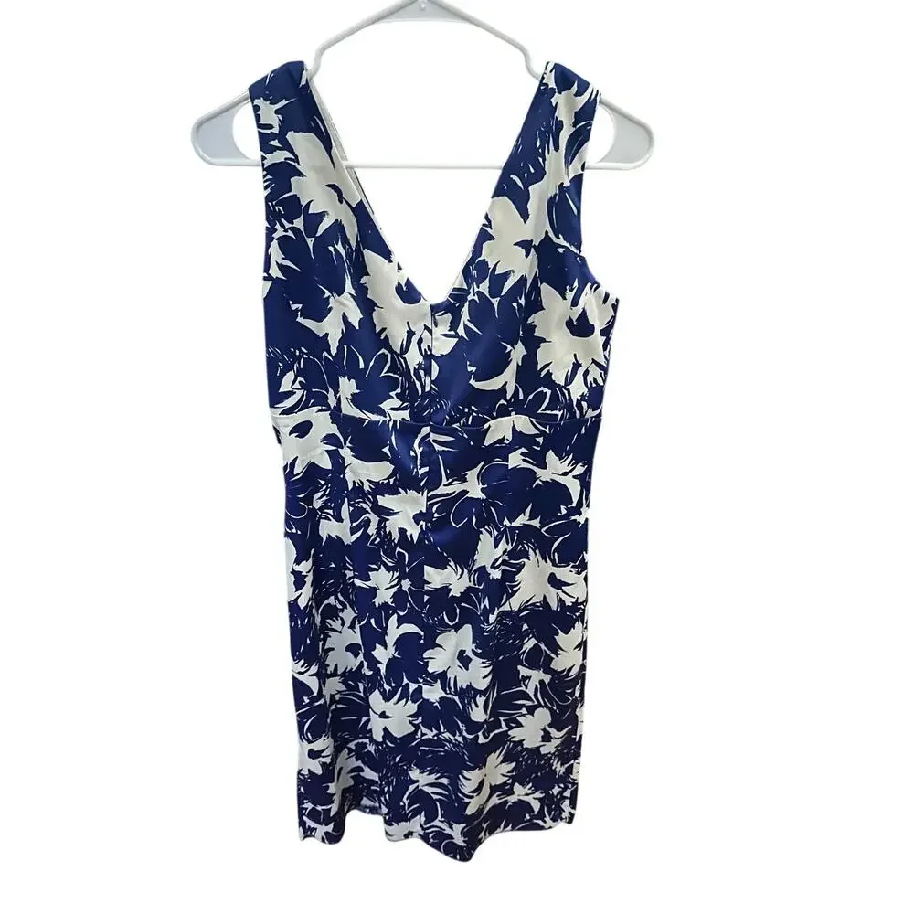 Donna Ricco Blue & White Floral V-Neck Dress – Size 12 - Picture 1 of 5